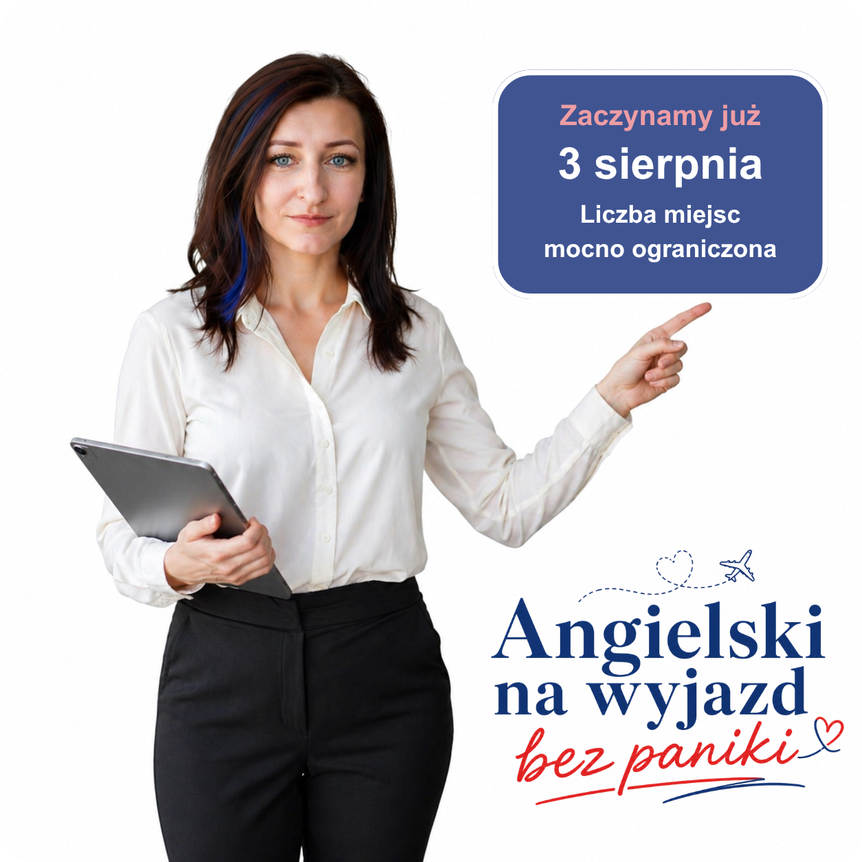 Lektorka English Plus wskazuje na szczegóły wakacyjnego kursu angielskiego